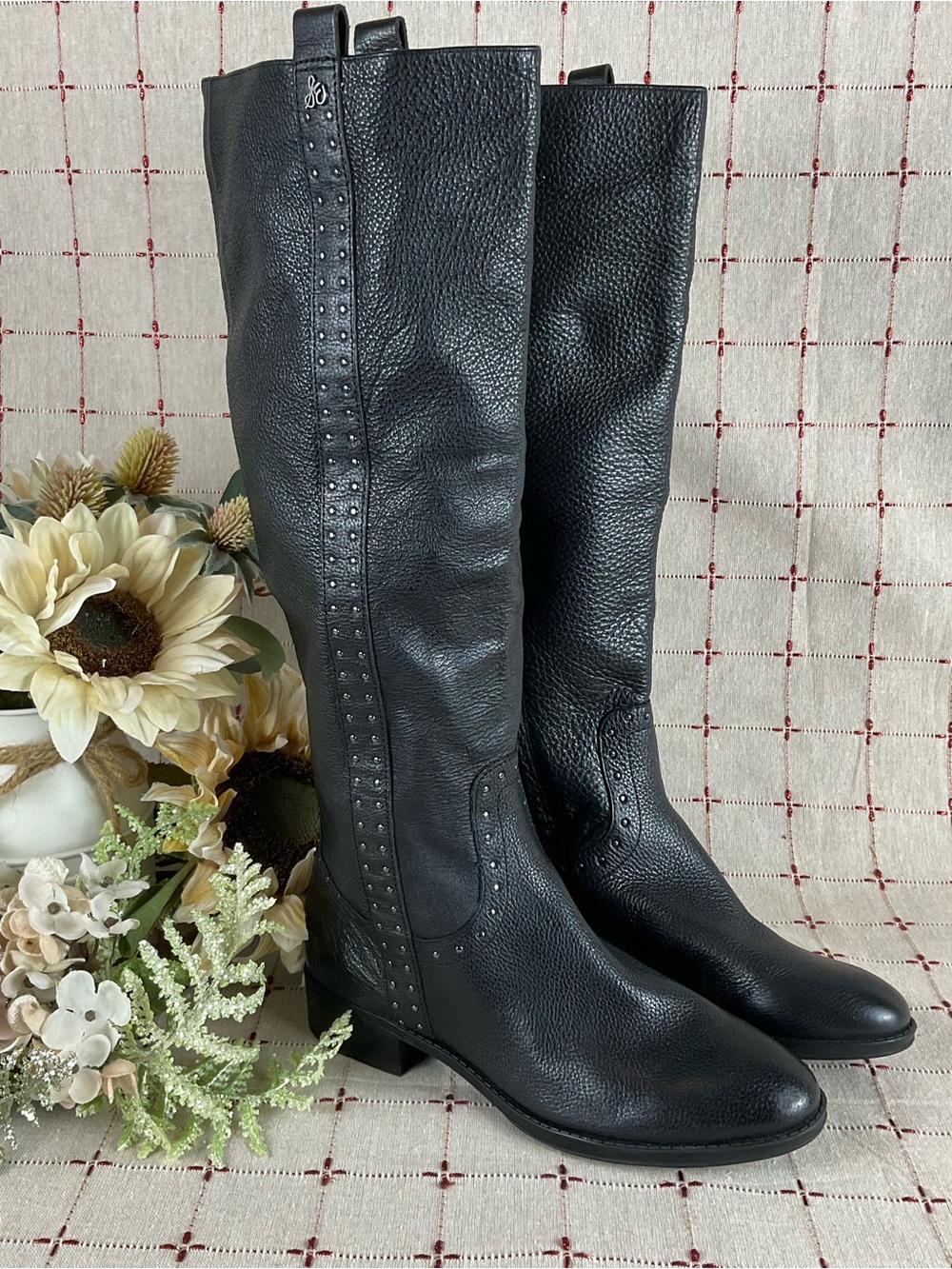 Sam Edelman Prina Studded Soft Black Leather Knee High Riding Boots Sz 6.5 NWOB